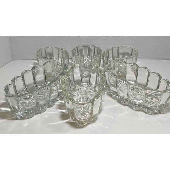 Set Of 6 Vintage Glass Oval Utensil Serving Dishes with Scalloped Edges & Textur - Picture 2 of 13